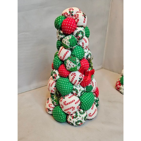 Two Fabric Stuffed Christmas Trees Handmade Table Decoration Holiday Decor - Picture 3 of 16